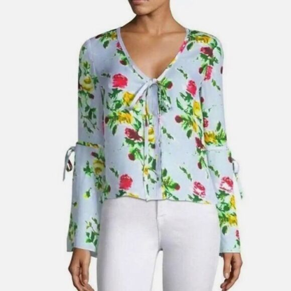 Milly Maggie Rose Print 100% Silk Bell Sleeve Lightweight Blouse - Picture 3 of 16